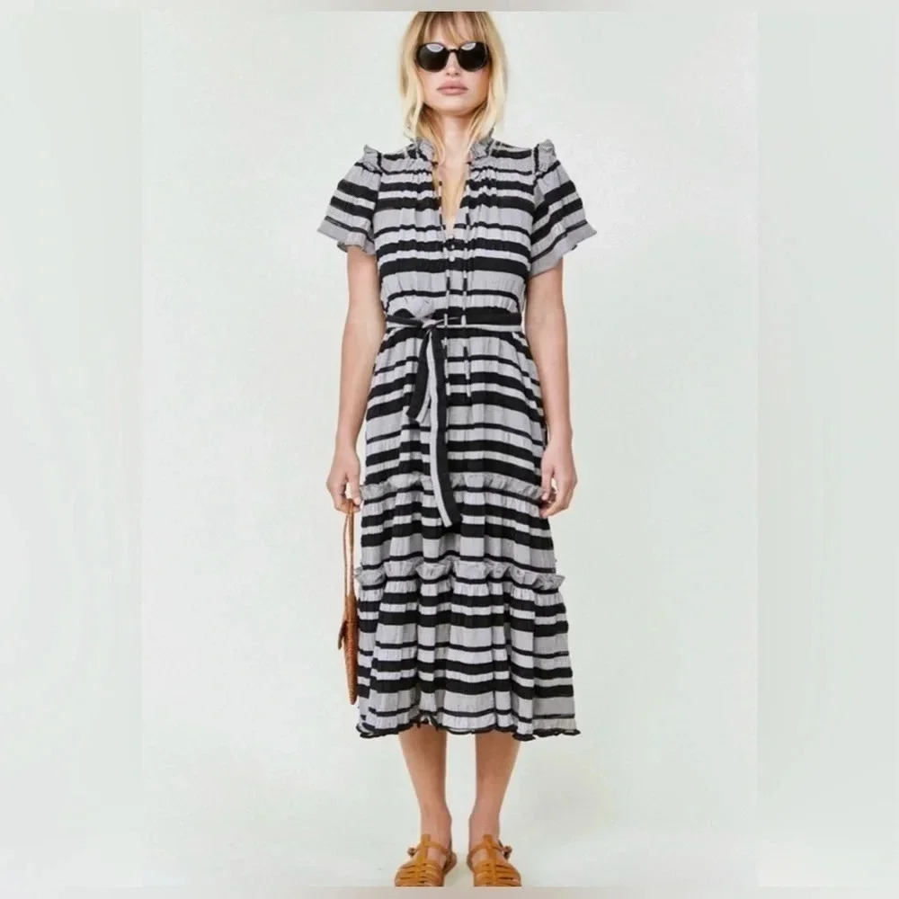 ⭐️NWOT⭐️ Hunter Bell NYC- Matthews Dress Black Stripe size S - Picture 2 of 10
